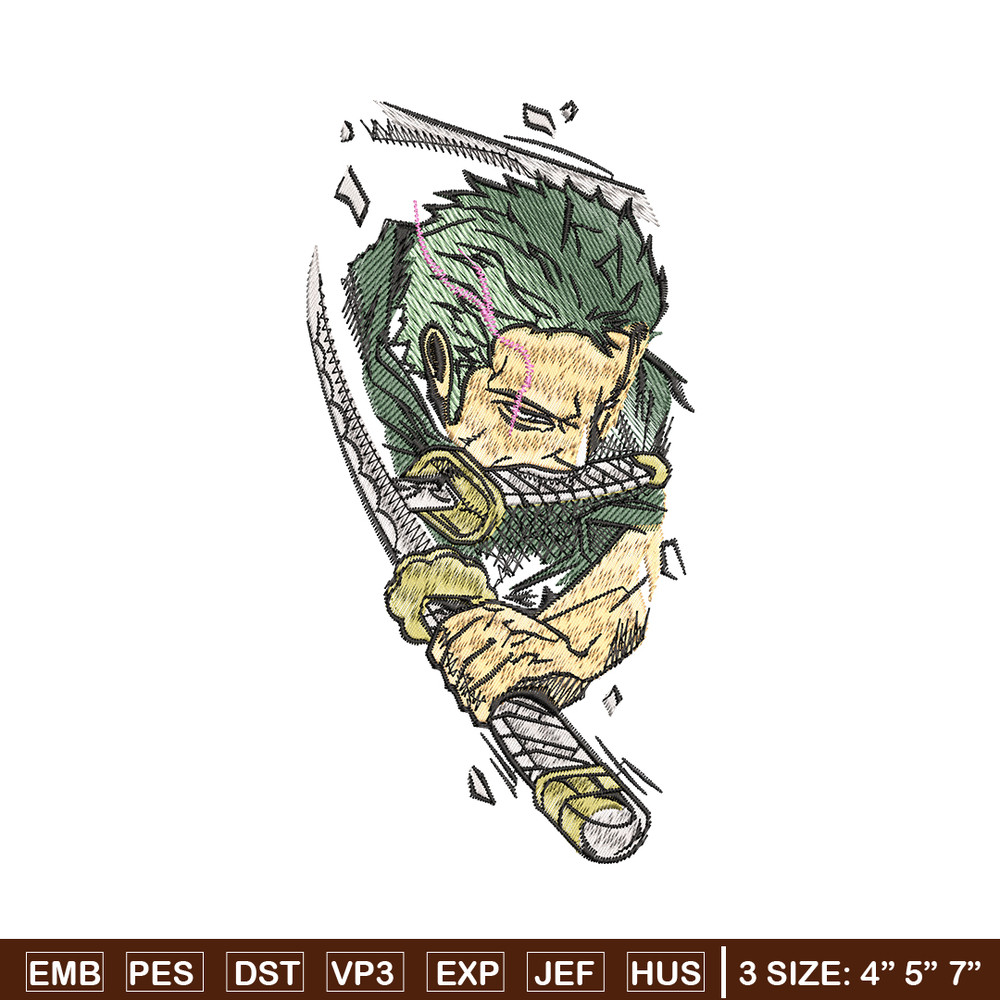 Roronoa Zoro head embroidery design, One Piece embroidery, embroidery file, anime design, anime shirt, Digital download.jpg