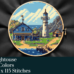 Light House Cross Stitch Pattern, Cross stitch PDF, Landscape cross stitch