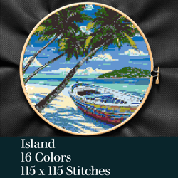 island cross stitch pattern, cross stitch pdf, fisher boat cross stitch, ocean cross stitch