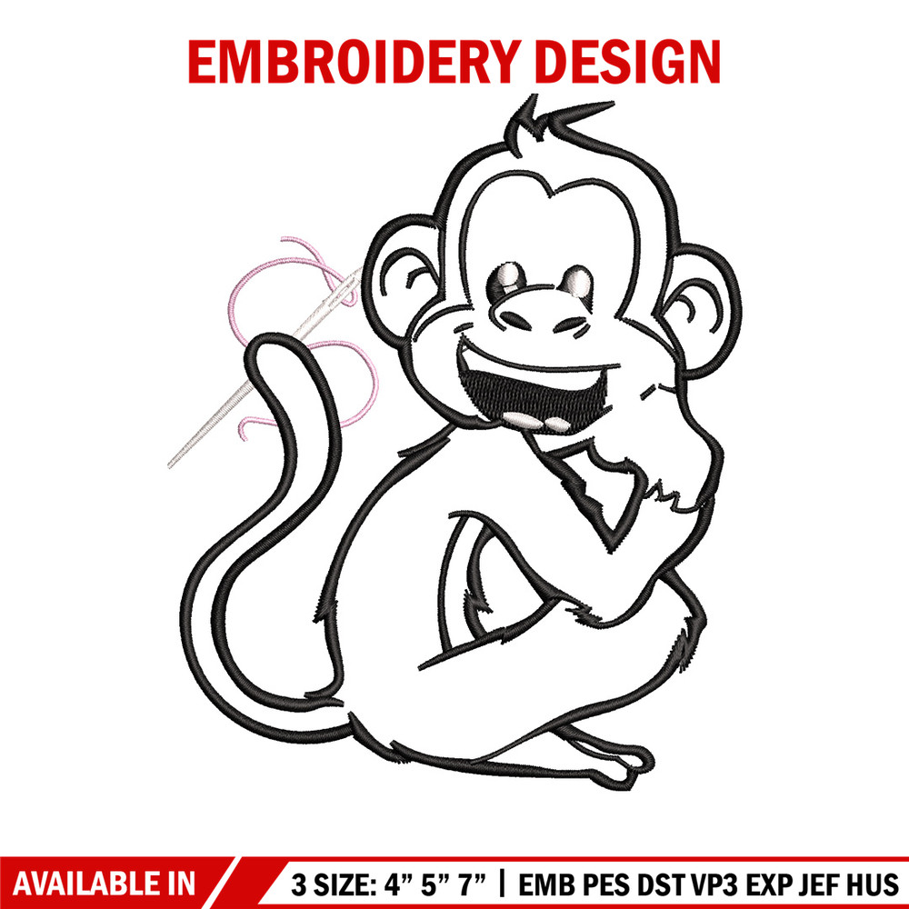 Monkey black white embroidery design, Monkey embroidery, Embroidery file, Embroidery shirt, Emb design, Digital download.jpg