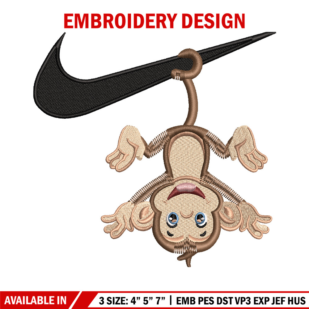 Monkey Nike logo embroidery design, Monkey Nike embroidery, Nike design, logo shirt, Embroidery file, Instant download..jpg