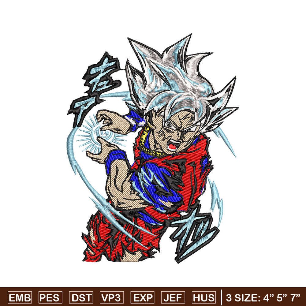 Songoku hair white embroidery design, Dragon ball embroidery, anime design, anime shirt, Digital download.jpg