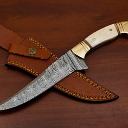 custom handmade Damascus steel hunting skinner knife bone handle gift for him groomsmen gift wedding anniversary gift