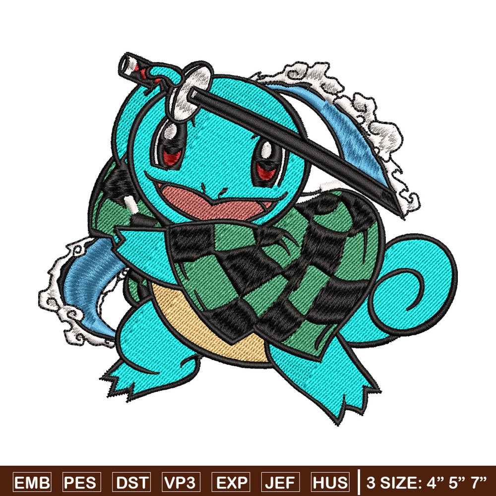 Squirtle Tanjiro embroidery design, Pokemon embroidery, embroidery file, anime design, anime shirt, Digital download.jpg