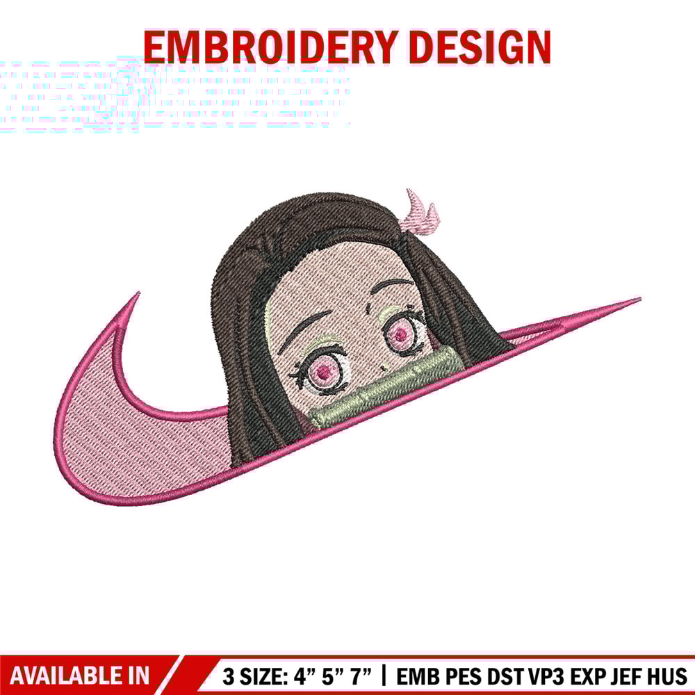 Nezuko cute nike embroidery design, Neuzko embroidery, Nike design, Embroidery shirt, Embroidery file, Digital download.jpg