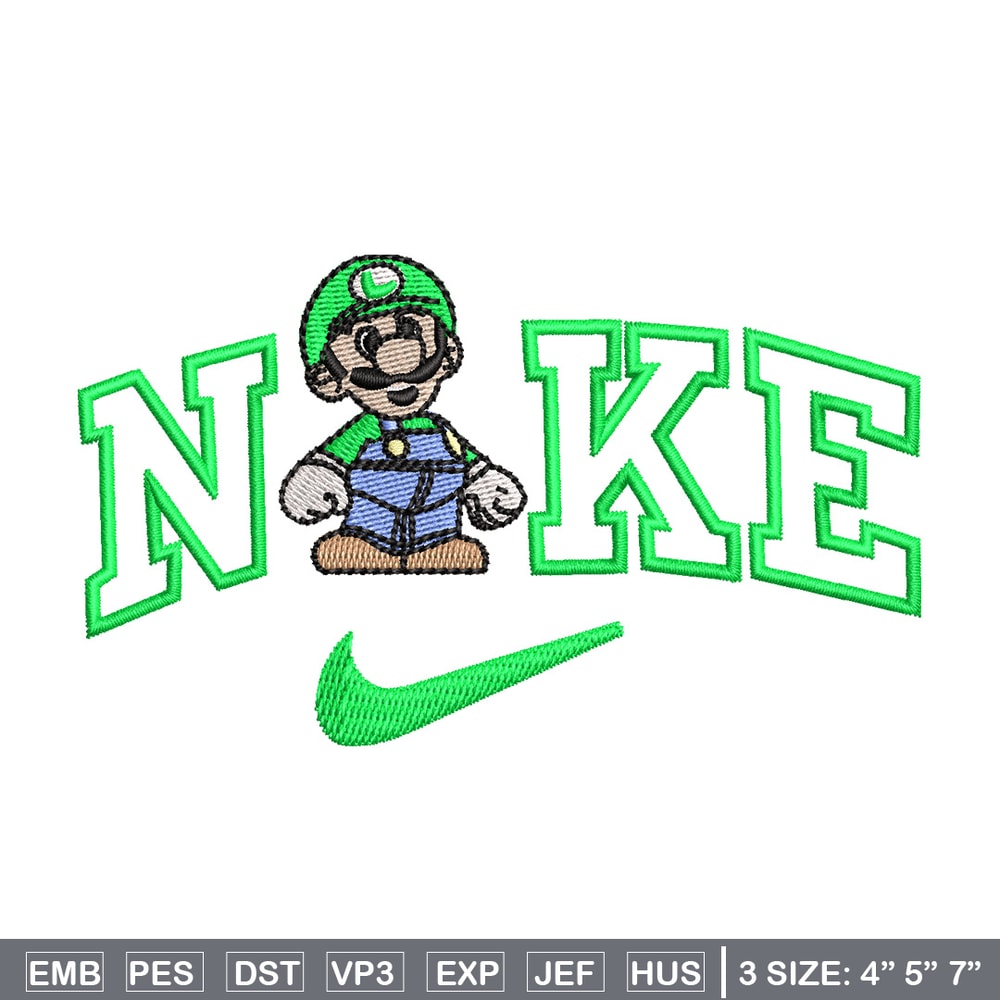 Nike mario green embroidery design, Mario embroidery, Nike design, Embroidery shirt, Embroidery file, Digital download.jpg