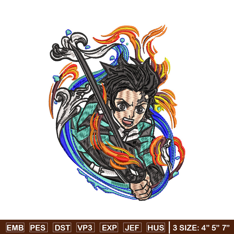 Tanjiro fire and water embroidery design, Kimetsu no Yaiba embroidery, anime design, anime shirt, Digital download.jpg
