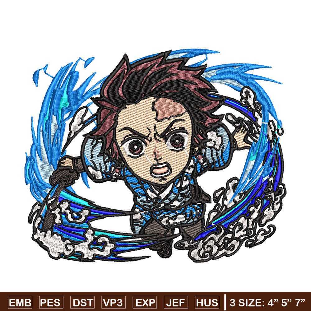 Tanjiro fire breathing chibi embroidery design, Kimetsu no Yaiba embroidery, anime design, anime shirt, Digital download.jpg