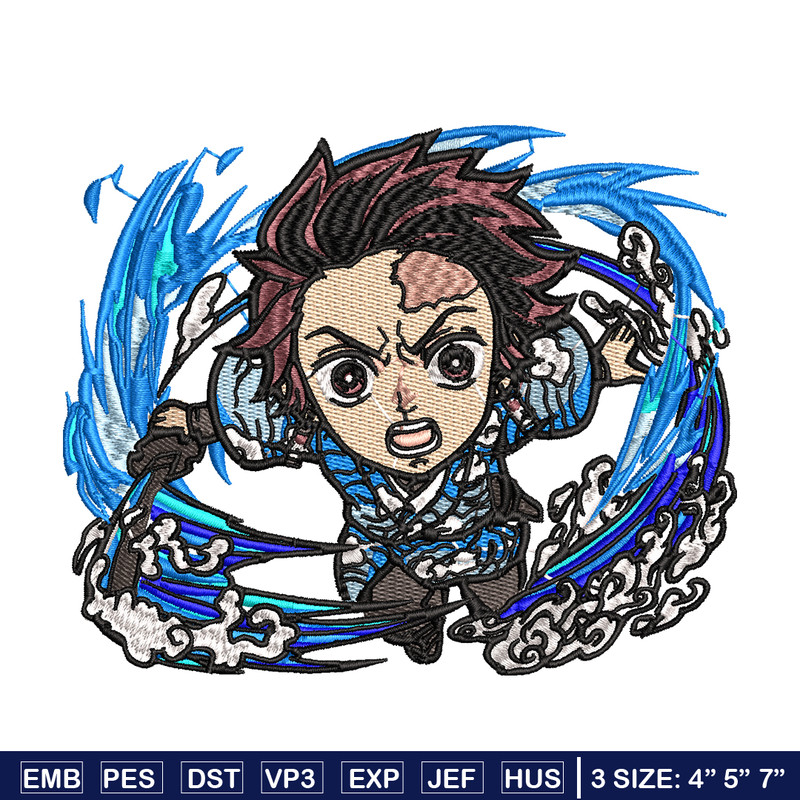Tanjiro fire breathing chibi embroidery design, Kimetsu no Yaiba embroidery, anime design, anime shirt, Digital download.jpg