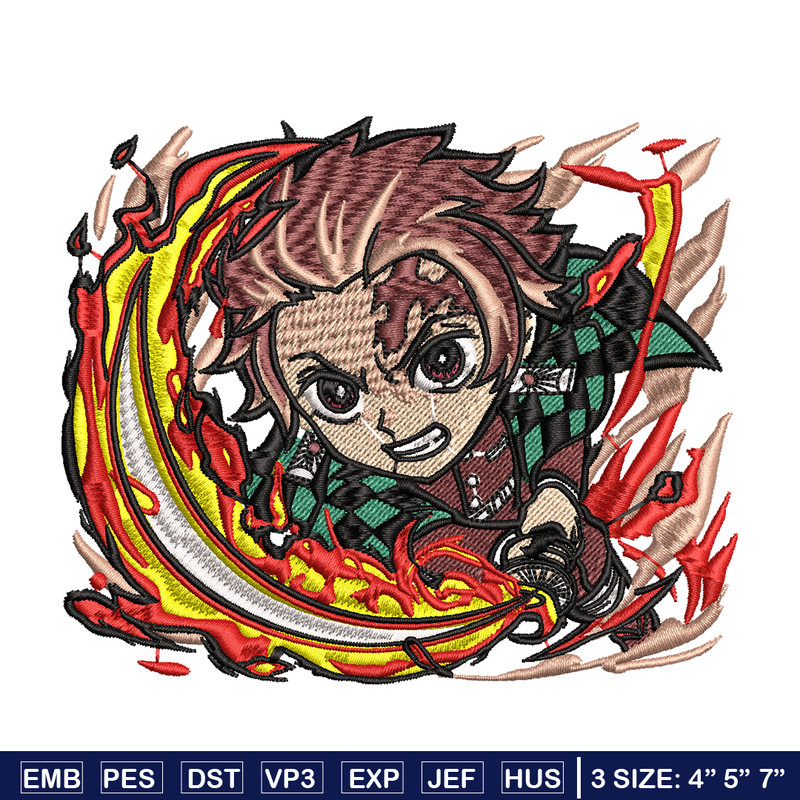 Tanjiro fire breathing chibi embroidery design, Kimetsu no Yaiba embroidery, anime design, logo shirt, Digital download.jpg