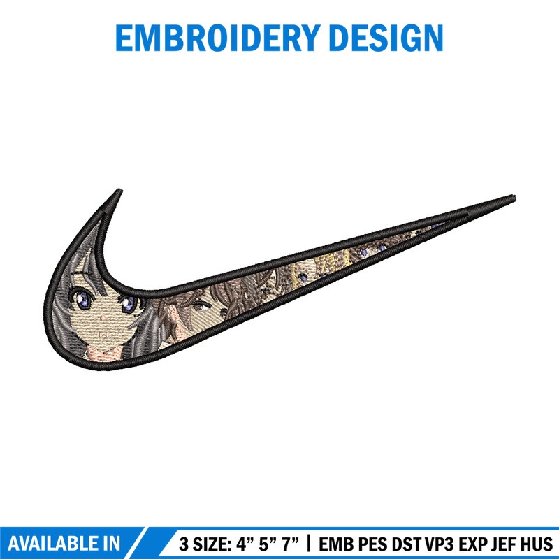 Nike mai embroidery design, Seishun Buta embroidery, Nike design,Embroidery file,Embroidery shirt,Digital download.jpg
