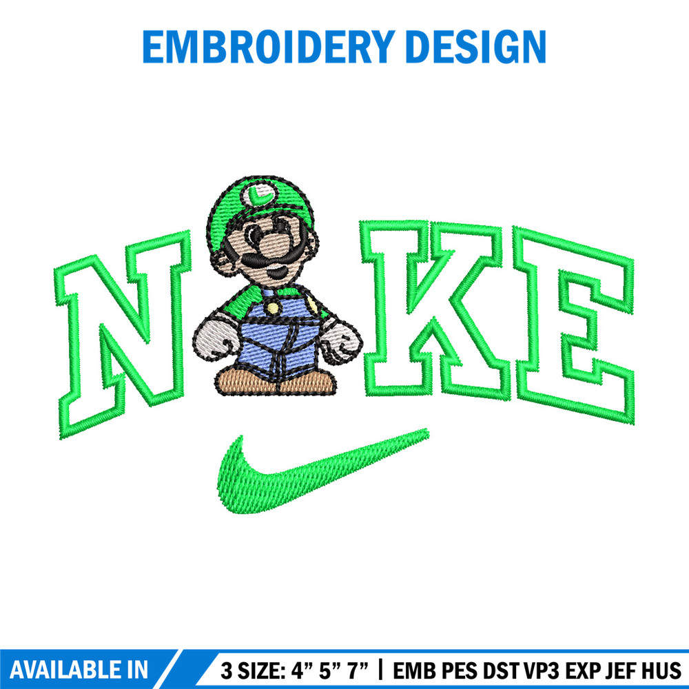 Nike mario green embroidery design, Mario embroidery, Nike design, Embroidery shirt, Embroidery file, Digital download.jpg