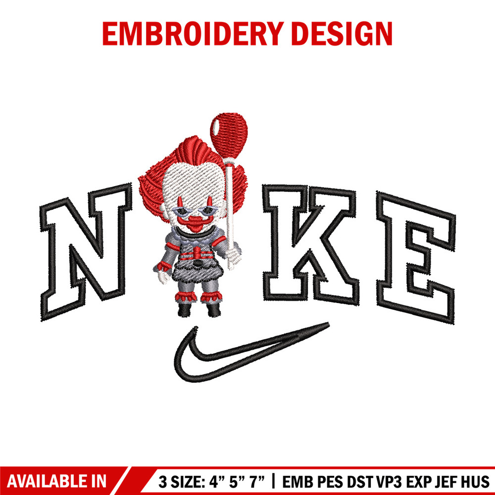 Nike pennywise embroidery design, Horror embroidery, Nike design, Embroidery shirt, Embroidery file, Digital download.jpg