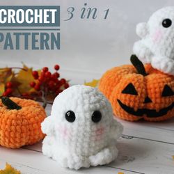 crochet pattern ghost toy pumpkin toy halloween decor - amigurumi tutorial pdf file
