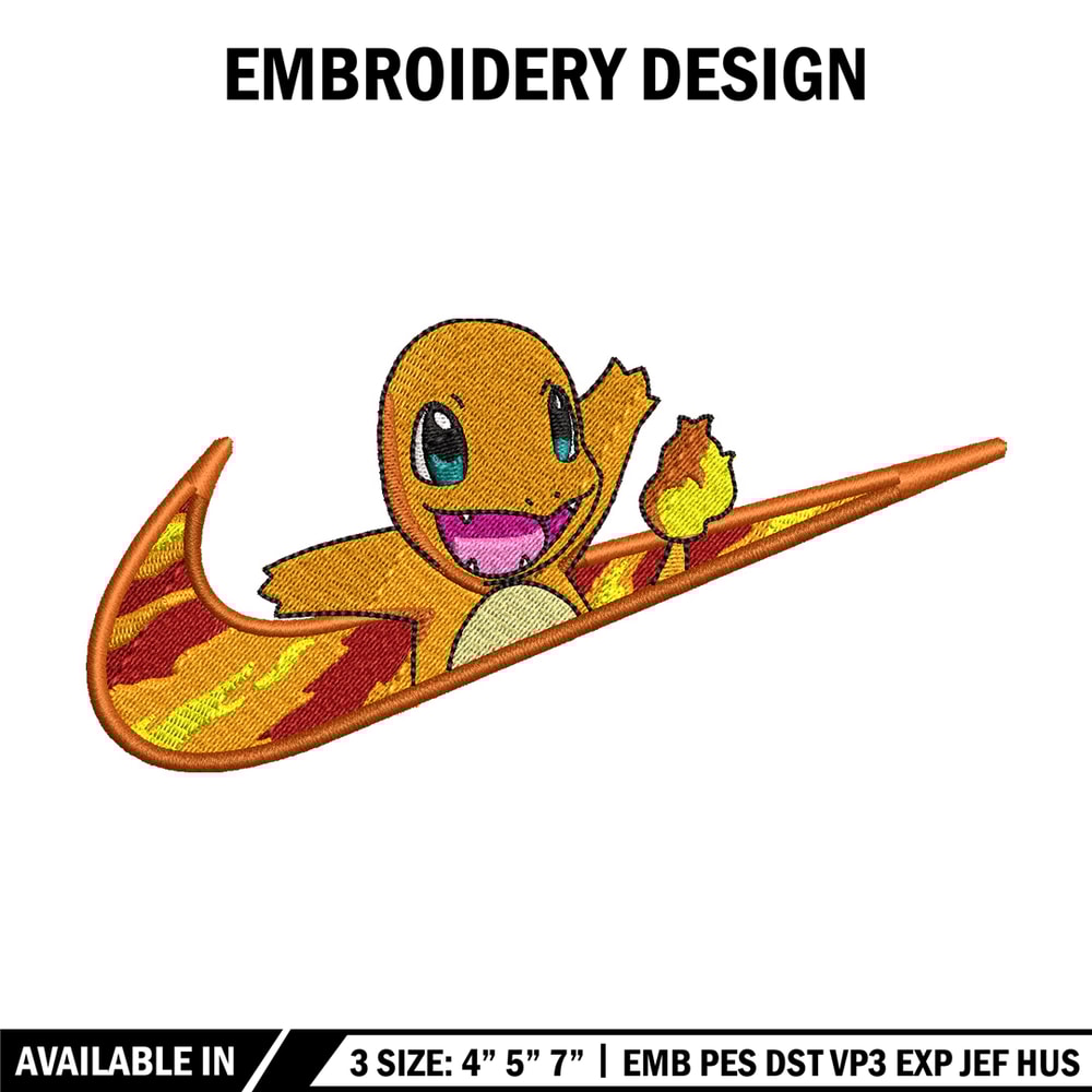 Nike x Charmander embroidery design, Pokemon embroidery,Nike design, Embroidery shirt, Embroidery file, Digital download.jpg
