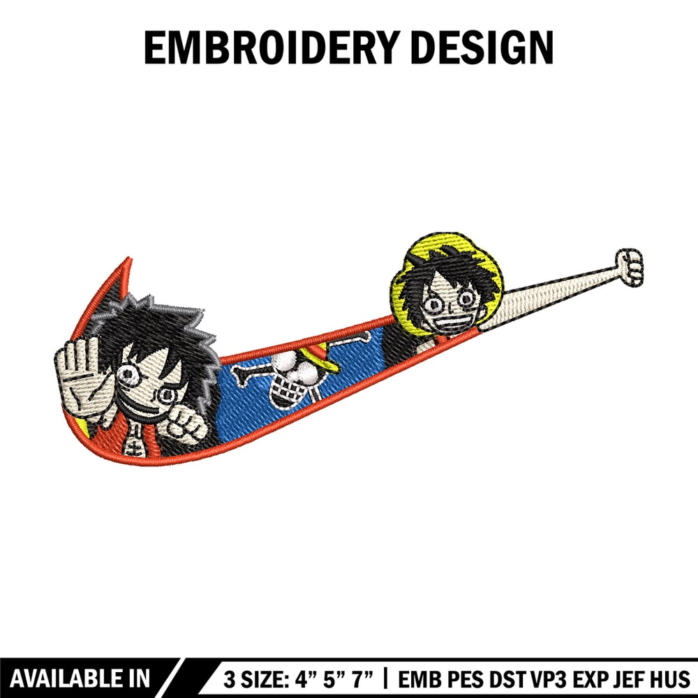 Nike x luffy embroidery design, One piece embroidery, Nike design, Embroidery shirt, Embroidery file, Digital download.jpg
