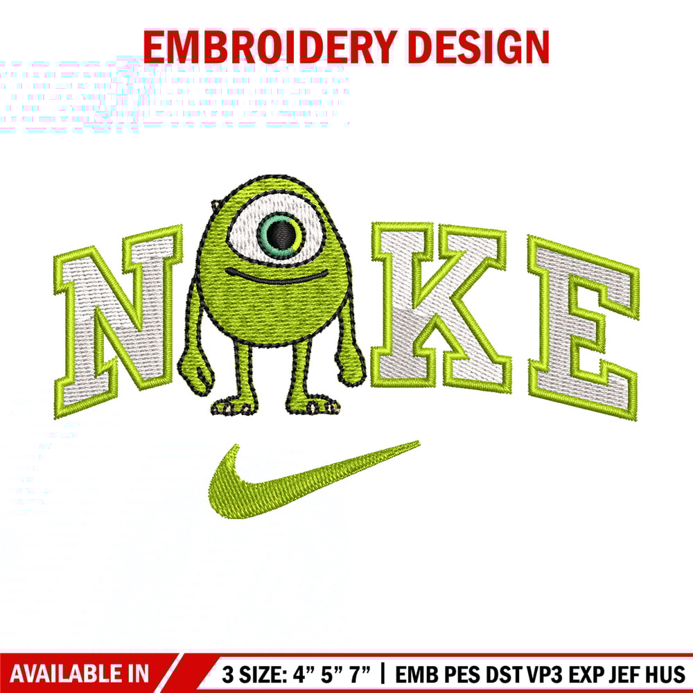 Nike x mike embroidery design, Disney monster embroidery, Nike design,Embroidery file,Embroidery shirt,Digital download.jpg