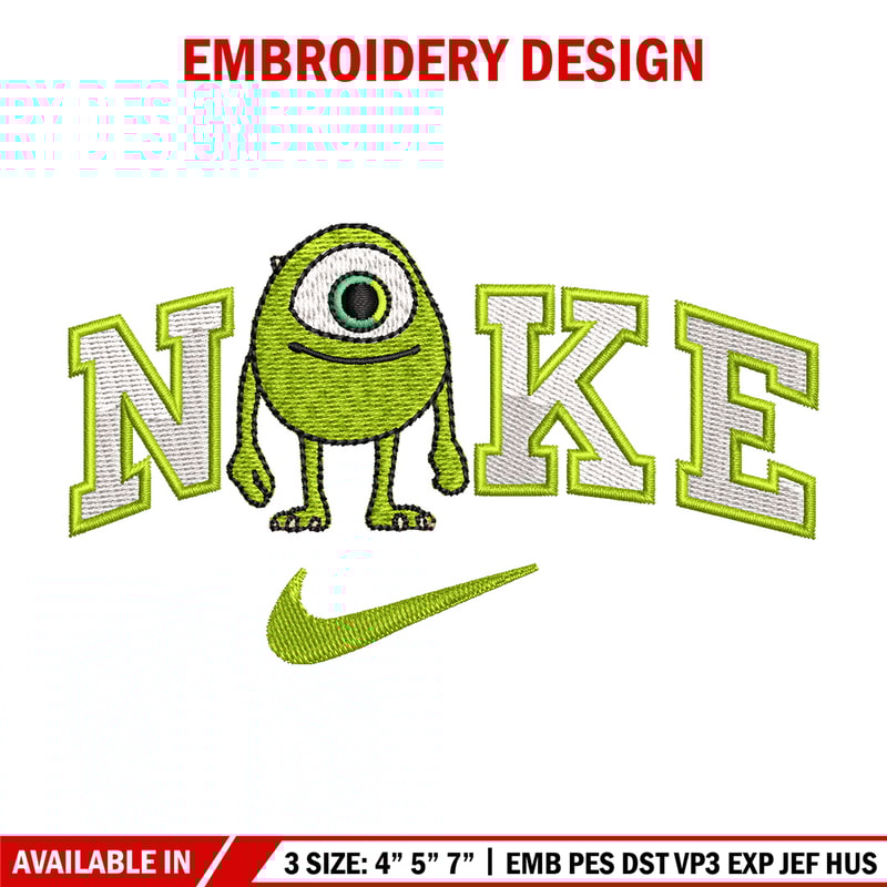 Nike x mike embroidery design, Disney monster embroidery, Nike design,Embroidery file,Embroidery shirt,Digital download.jpg