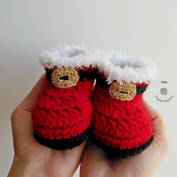 CROCHET PATTERN - Santa Baby Booties | Crochet Santa Shoes | Christmas Baby Booties | Sizes 0-12 months