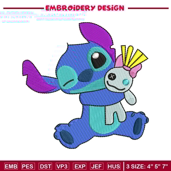 Stitch With Doll embroidery design, Stitch cartoon embroidery, cartoon design, embroidery file, Digital download.jpg