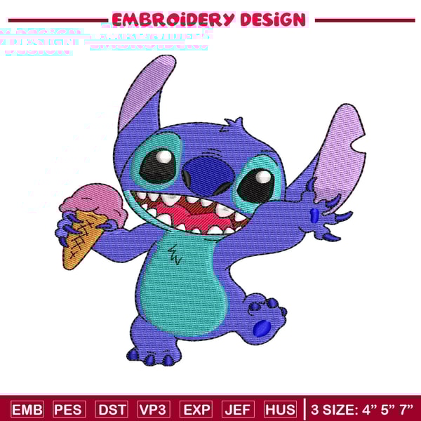 Stitch with Ice Cream embroidery design, cartoon embroidery, logo design, embroidery file, logo shirt, Digital download.jpg