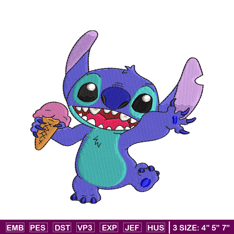 Stitch with Ice Cream embroidery design, cartoon embroidery, logo design, embroidery file, logo shirt, Digital download.jpg