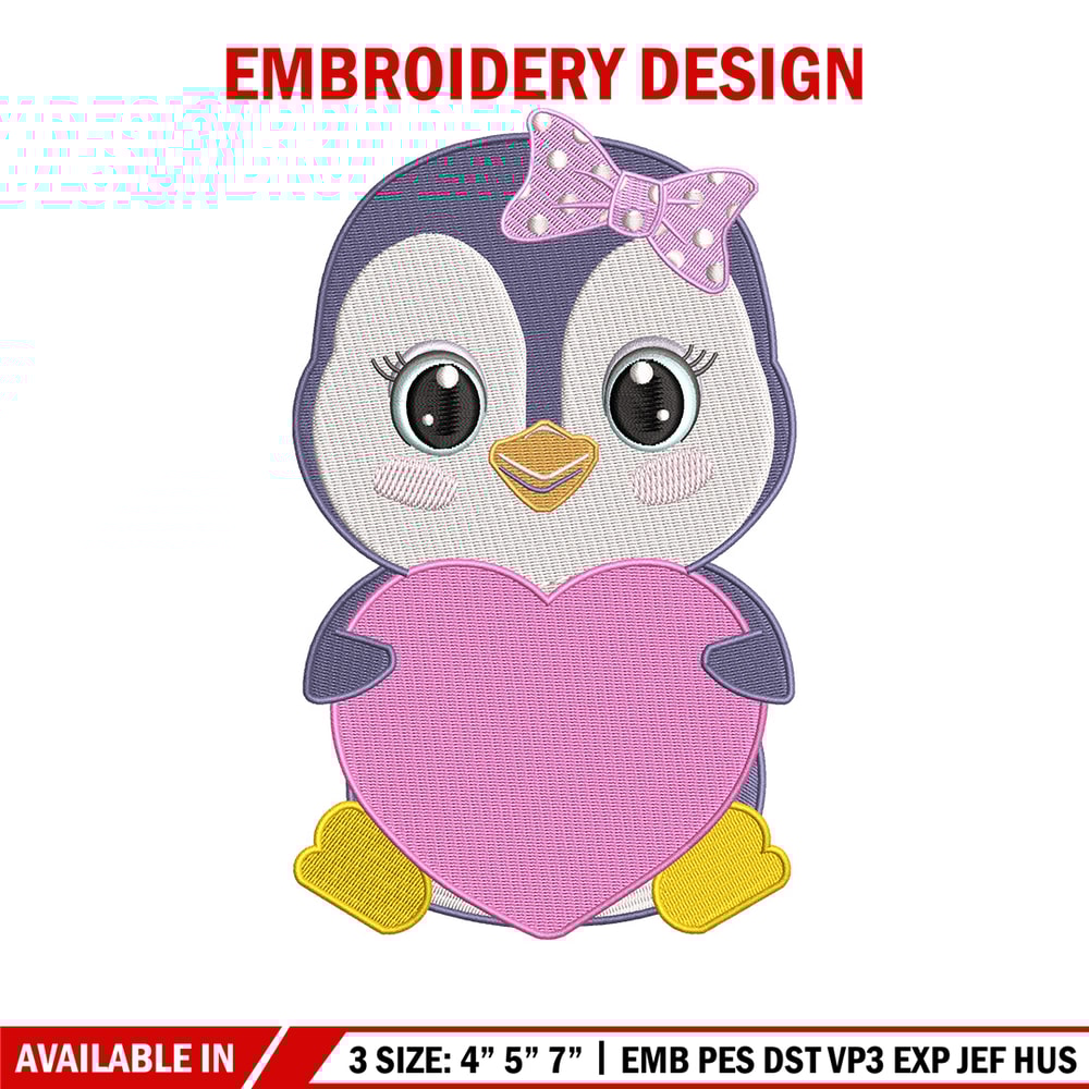 Penguin love embroidery design, Penguin embroidery, Embroidery file, Embroidery shirt, Emb design, Digital download.jpg