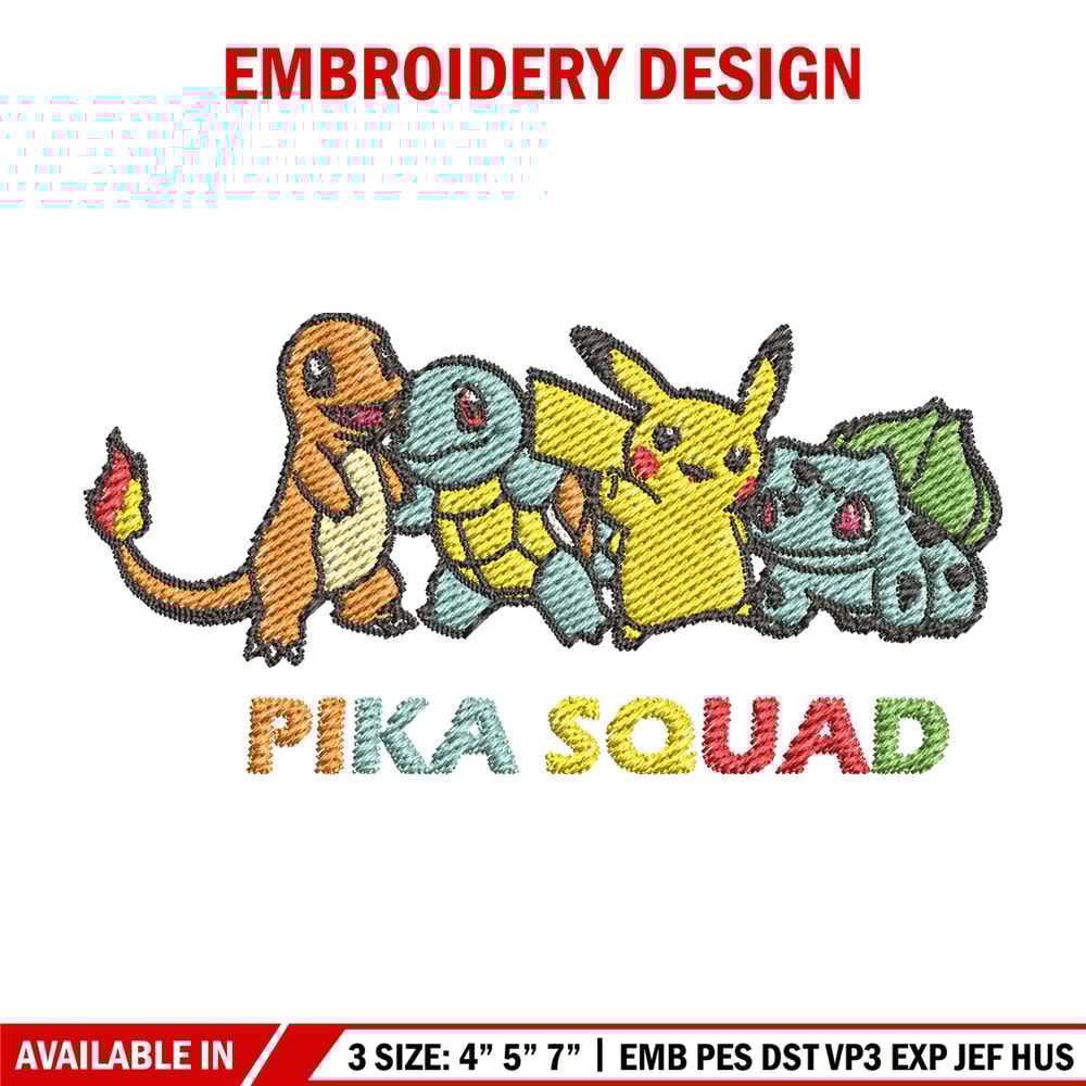 Pika squad embroidery design, Pokemon embroidery, Anime design, Embroidery file, Digital download, Embroidery shirt.jpg