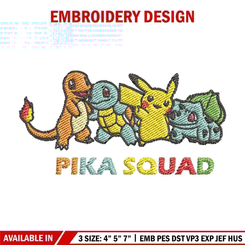 Pika squad embroidery design, Pokemon embroidery, Anime design, Embroidery file, Digital download, Embroidery shirt.jpg