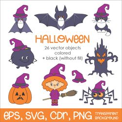 Witch and Black cats illustrations | Halloween vector clipart