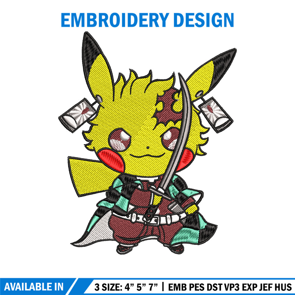 Pikachu Tanjiro Demon embroidery design, Pokemon embroidery, logo design, anime design, anime shirt, Digital download.jpg