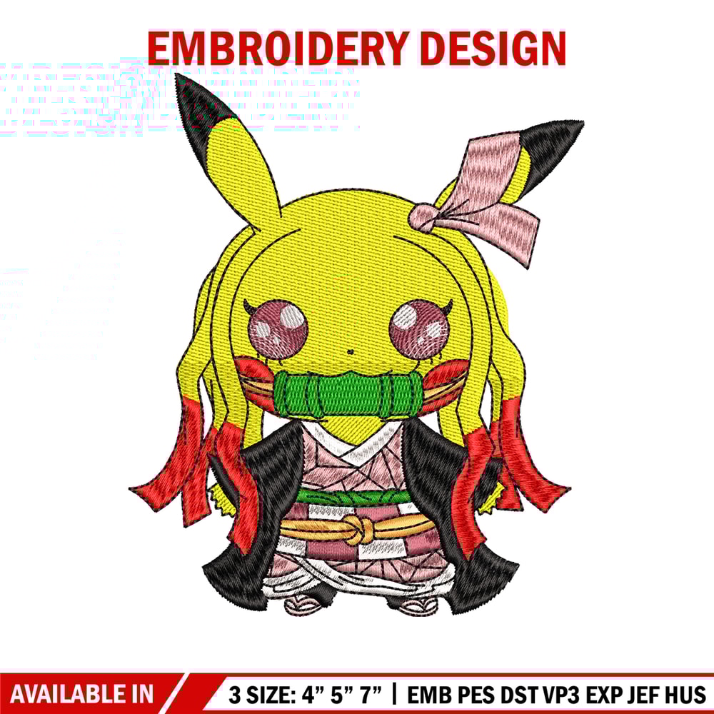 Pikachu Nezuko Demon embroidery design, Pokemon embroidery, logo design, anime design, anime shirt, Digital download.jpg