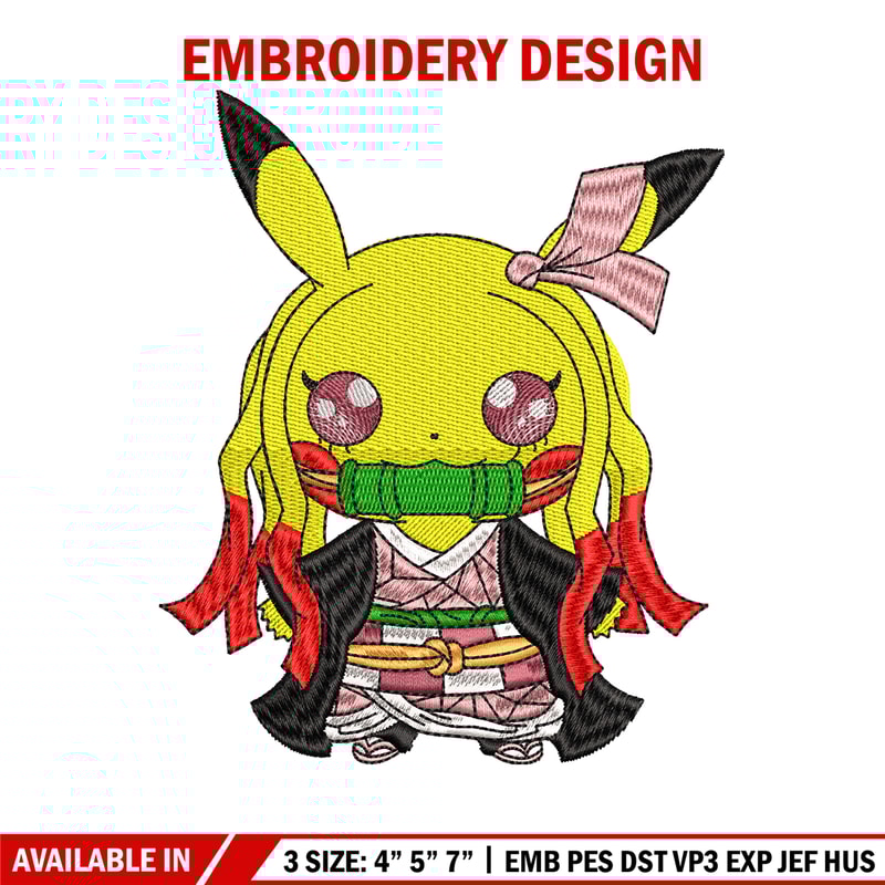 Pikachu Nezuko Demon embroidery design, Pokemon embroidery, logo design, anime design, anime shirt, Digital download.jpg