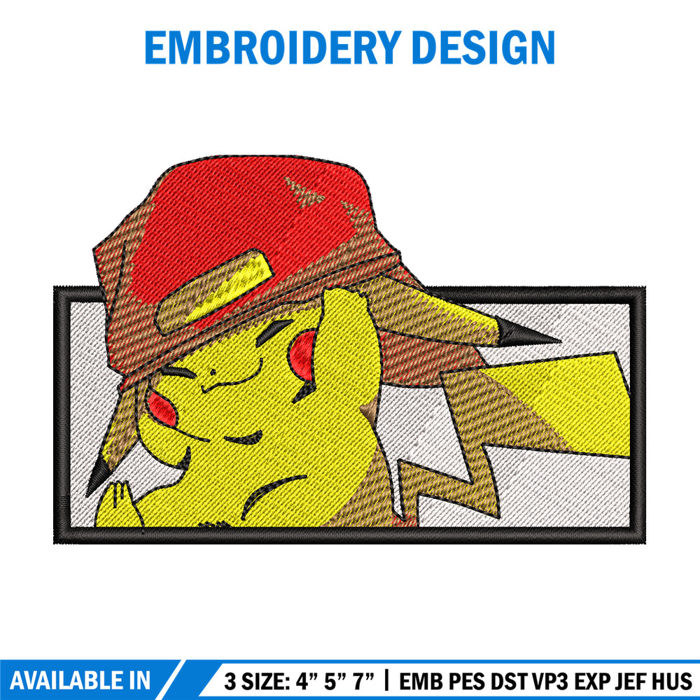 Pikachu wear a hat embroidery design, Pokemon embroidery, embroidery file, anime design, anime shirt, Digital download.jpg
