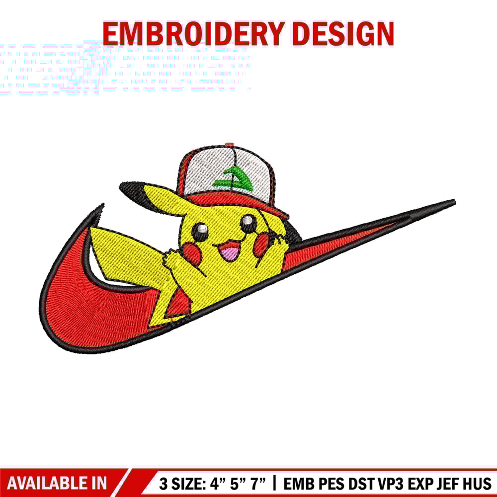 Pikachu Nike embroidery design, Pokemon embroidery, embroidery file, anime design, anime shirt, Digital download.jpg
