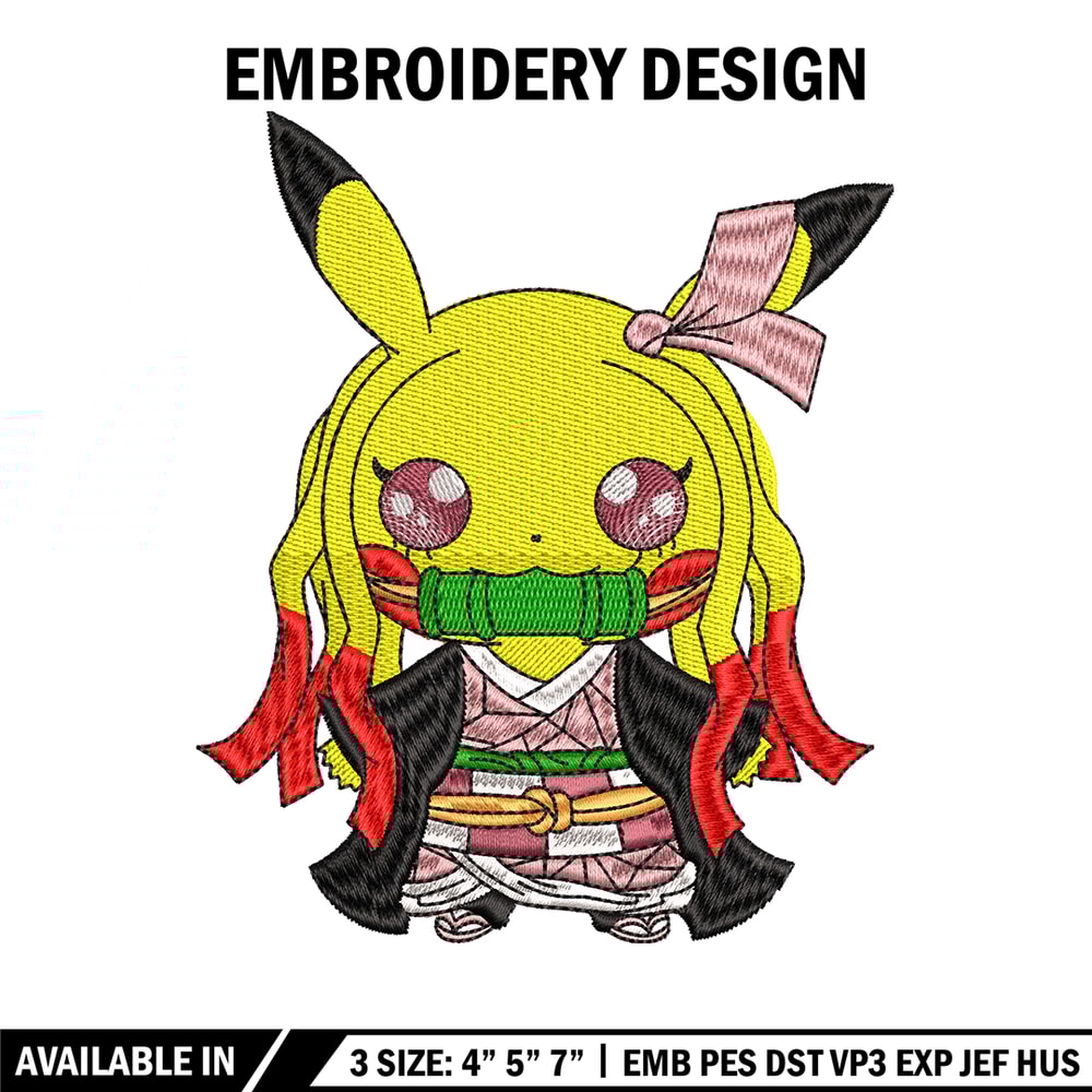Pikachu Nezuko Demon embroidery design, Pokemon embroidery, logo design, anime design, anime shirt, Digital download.jpg