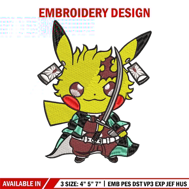 Pikachu Tanjiro Demon embroidery design, Pokemon embroidery, logo design, anime design, anime shirt, Digital download.jpg