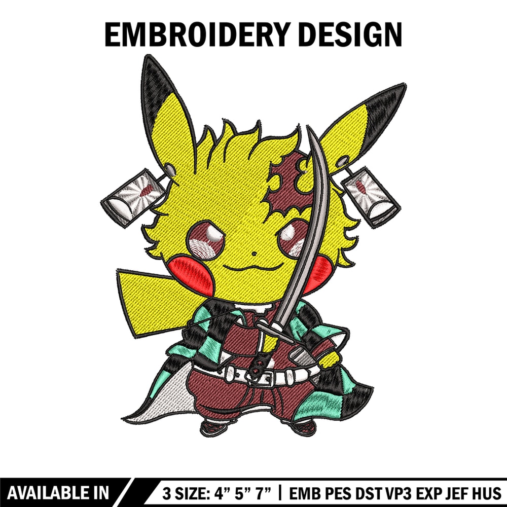 Pikachu Tanjiro Demon embroidery design, Pokemon embroidery, logo design, anime design, anime shirt, Digital download.jpg