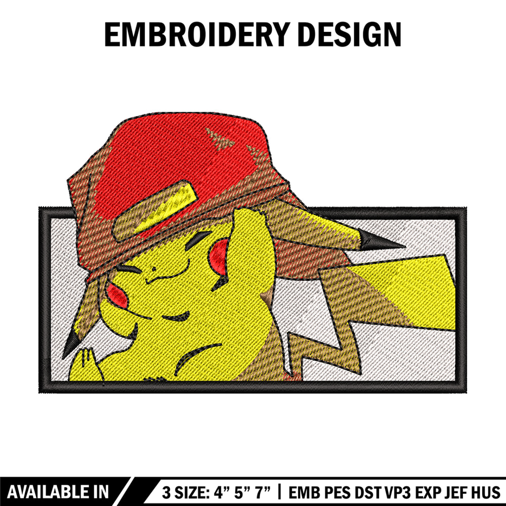 Pikachu wear a hat embroidery design, Pokemon embroidery, embroidery file, anime design, anime shirt, Digital download.jpg