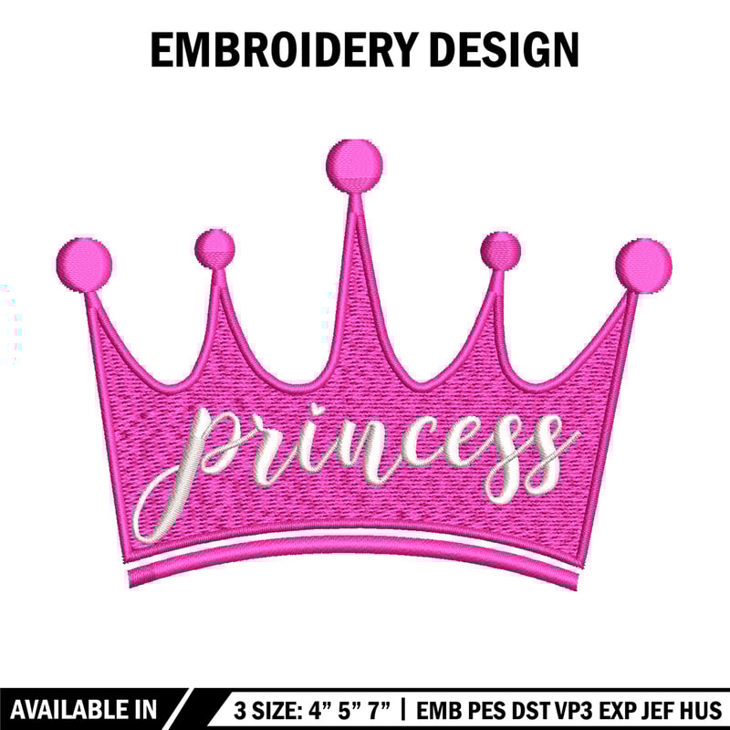 Princess crown embroidery design, Princess embroidery, Emb design, Embroidery shirt, Embroidery file, Digital download.jpg