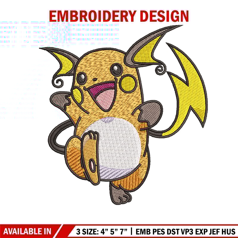 Raichu embroidery design, Pokemon embroidery, Embroidery shirt, Embroidery file, Anime design, Digital download.jpg
