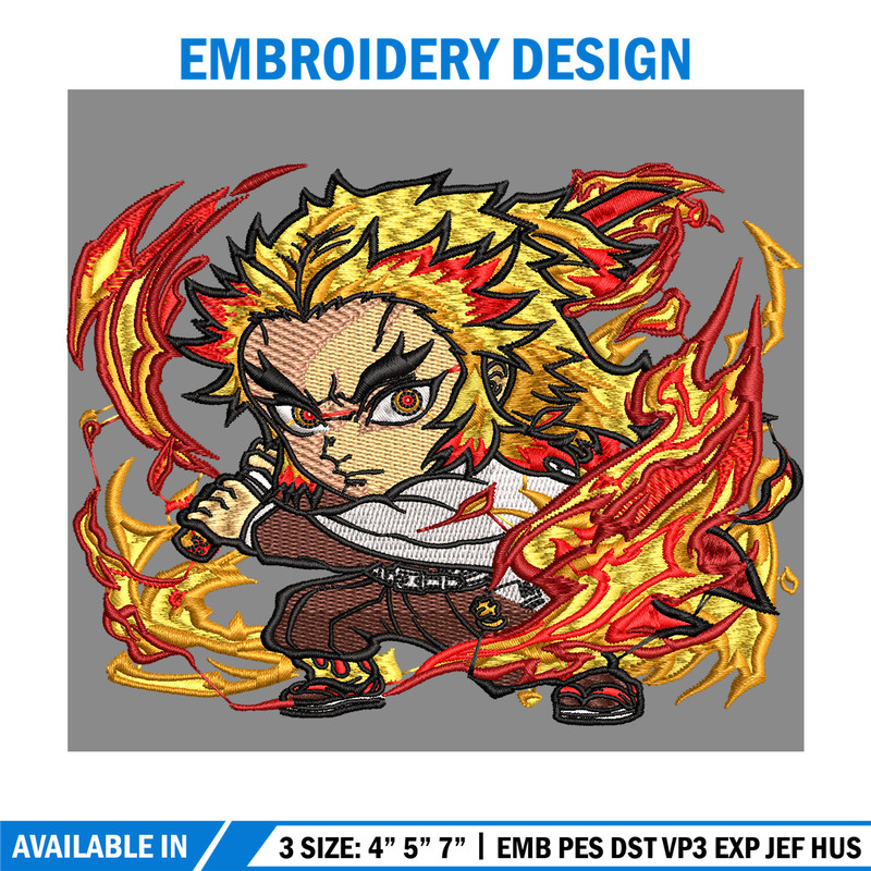 Rengoku Kyoujurou chibi embroidery design, Kimetsu no Yaiba embroidery, embroidery file, anime design, Digital download.jpg