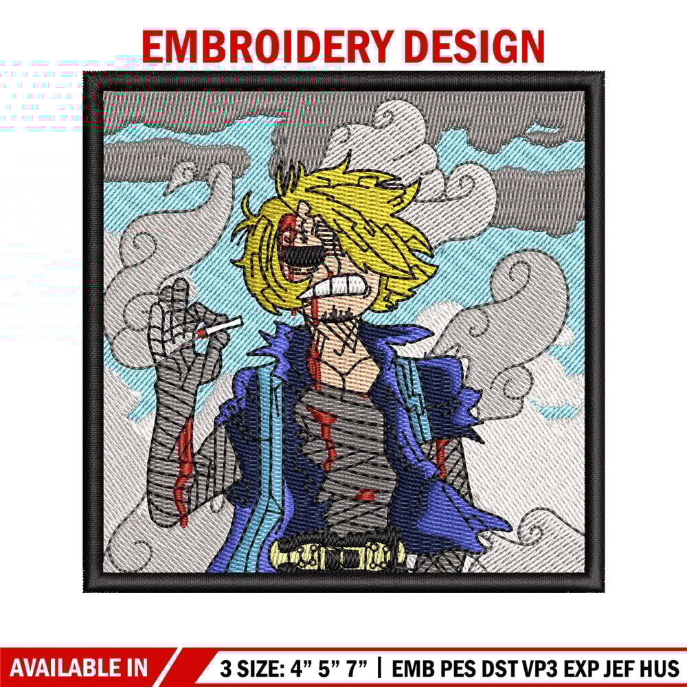 Sanji smoke embroidery design, One piece embroidery, Anime design, Embroidery file, Embroidery shirt, Digital download.jpg