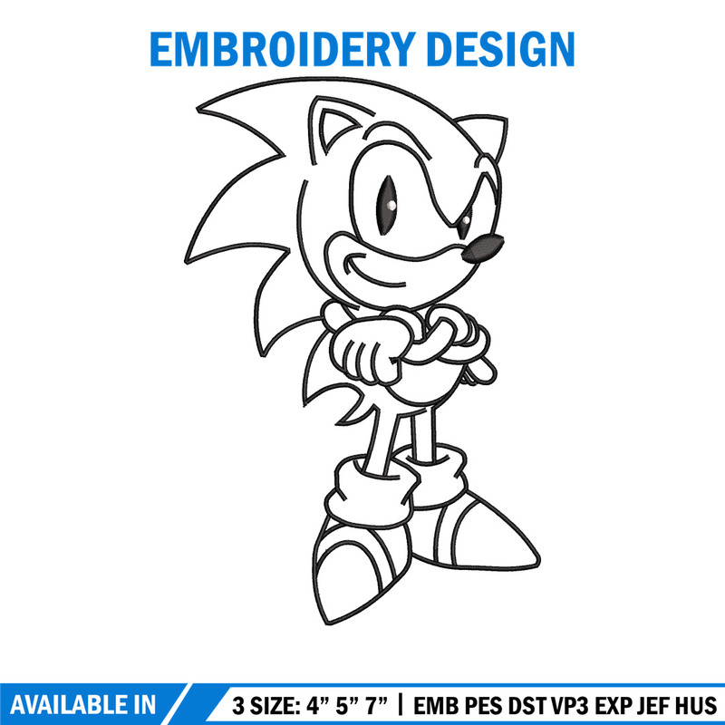 Sonic black white embroidery design, Sonic embroidery, Emb design, Embroidery shirt, Embroidery file, Digital download.jpg