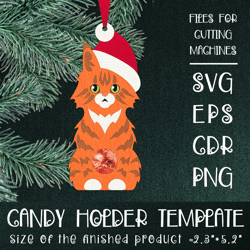 Maine Coon Cat | Christmas Ornament | Candy Holder Template SVG | Sucker holder Paper Craft