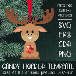 Moose | Christmas Ornament | Candy Holder Template SVG | Sucker holder Paper Craft