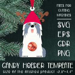 Old English Sheepdog | Christmas Ornament | Candy Holder Template SVG | Sucker holder Paper Craft