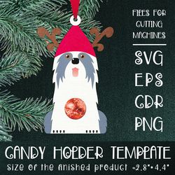 old english sheepdog | christmas ornament | candy holder template svg | sucker holder paper craft