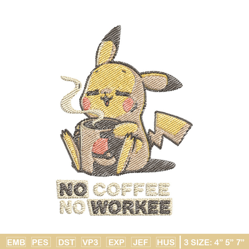 Pika coffee embroidery design, Pokemon embroidery, Anime design, Embroidery file, Digital download, Embroidery shirt.jpg
