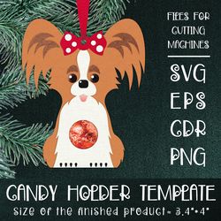 Papillon Dog | Christmas Ornament | Candy Holder Template SVG | Sucker holder Paper Craft